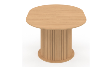 Table à manger ronde extensible Albane bois et pied lattes avec rangements Ø110-150cm Table à manger ronde extensible Albane bois et pied lattes avec rangements Ø110-150cm