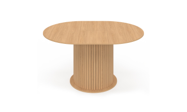 Table à manger ronde extensible Albane bois et pied lattes avec rangements Ø110-150cm Table à manger ronde extensible Albane bois et pied lattes avec rangements Ø110-150cm
