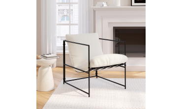 Fauteuil Penelope en tissu blanc et pieds métal noirs
