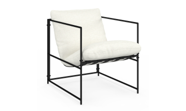 Fauteuil Penelope en tissu blanc et pieds métal noirs