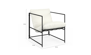 Fauteuil Penelope en tissu blanc et pieds métal noirs