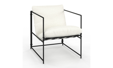 Fauteuil Penelope en tissu blanc et pieds métal noirs