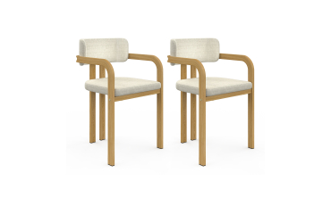 Chaises Elsa avec accoudoirs en tissu beige et pieds métal - lot de 2