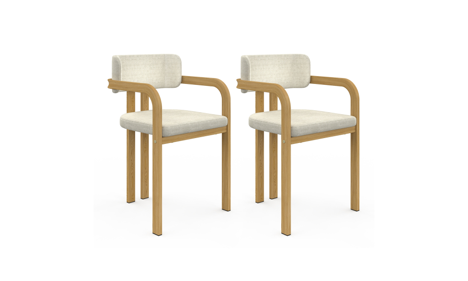 Chaises Elsa avec accoudoirs en tissu beige et pieds métal - lot de 2 Chaises Elsa avec accoudoirs en tissu beige et pieds métal - lot de 2
