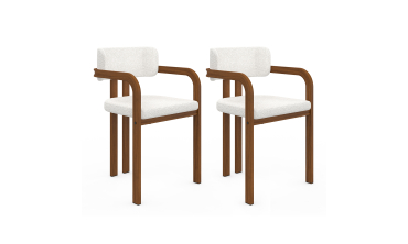 Chaises Elsa avec accoudoirs en bouclette et pieds métal effet noyer - lot de 2