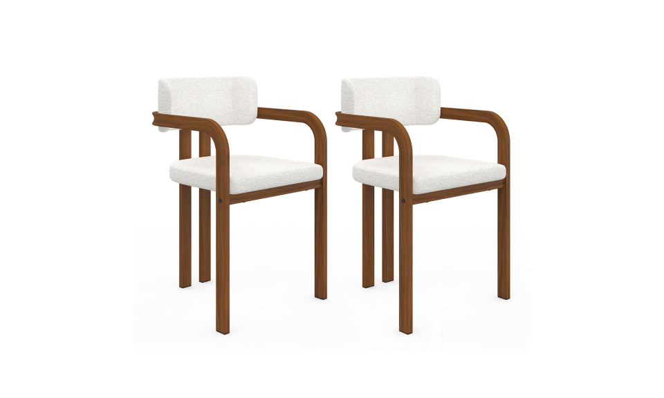 Chaises Elsa avec accoudoirs en bouclette et pieds métal effet noyer - lot de 2 Chaises Elsa avec accoudoirs en bouclette et pieds métal effet noyer - lot de 2