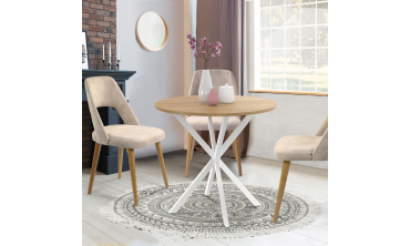 Table à manger ronde Soline Ø80cm bois et blanc Table à manger ronde Soline Ø80cm bois et blanc