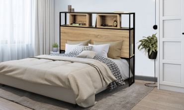 Tête de lit Memphis bois et noire avec rangements 145cm