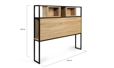 Tête de lit Memphis bois et noire avec rangements 145cm