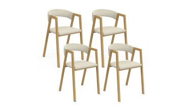 Chaises Enola avec accoudoirs en tissu beige et pieds effet bois - lot de 4