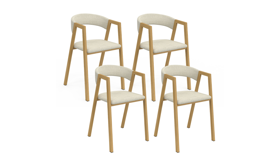 Chaises Enola avec accoudoirs en tissu beige et pieds effet bois - lot de 4