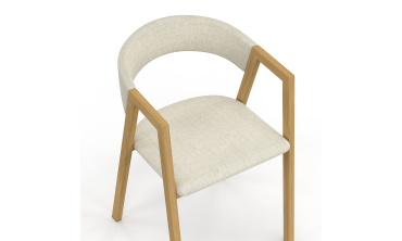 Chaises Enola avec accoudoirs en tissu beige et pieds effet bois - lot de 4