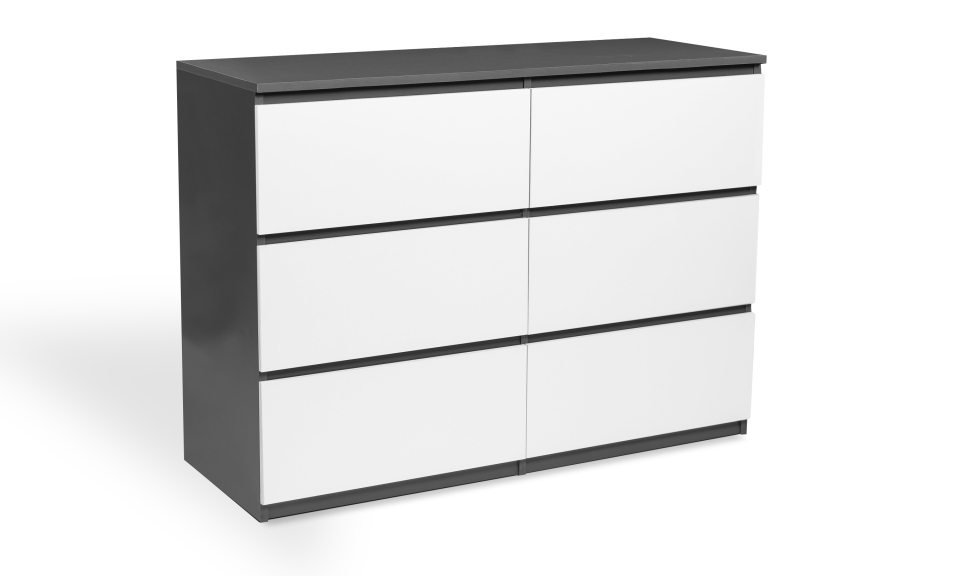 Commode 6 tiroirs contours gris mate + tiroirs blanc mate Tomi