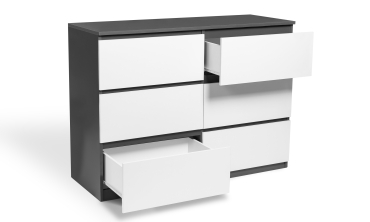 Commode 6 tiroirs contours gris mate + tiroirs blanc mate Tomi