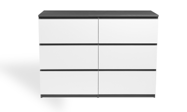 Commode 6 tiroirs contours gris mate + tiroirs blanc mate Tomi