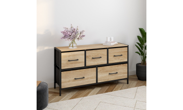 Commode Iris 5 tiroirs en bois et tissu