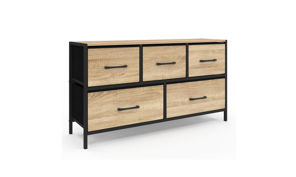 Commode Iris 5 tiroirs en bois et tissu