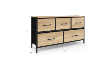 Commode Iris 5 tiroirs en bois et tissu