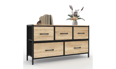 Commode Iris 5 tiroirs en bois et tissu