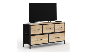 Commode Iris 5 tiroirs en bois et tissu