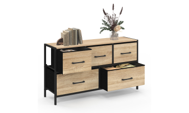 Commode Iris 5 tiroirs en bois et tissu