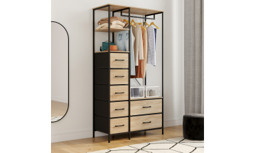 Dressing Iris penderie et 7 tiroirs bois et noir