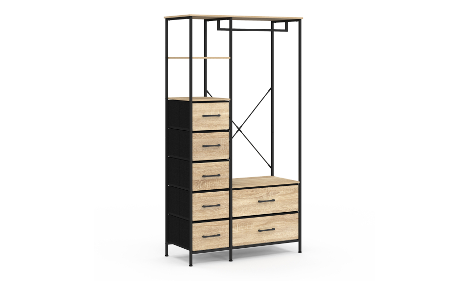 Dressing Iris penderie et 7 tiroirs bois et noir