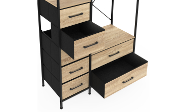 Dressing Iris penderie et 7 tiroirs bois et noir