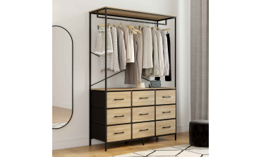 Dressing Iris penderie et 9 tiroirs bois et noir