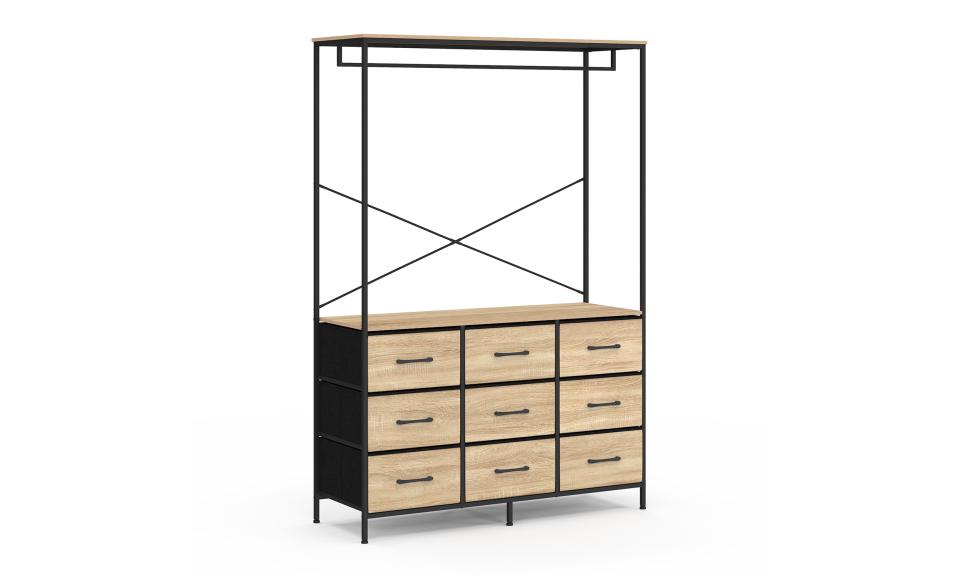 Dressing Iris penderie et 9 tiroirs bois et noir