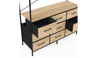 Dressing Iris penderie et 9 tiroirs bois et noir