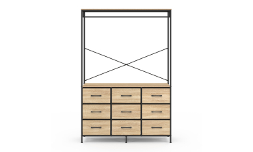 Dressing Iris penderie et 9 tiroirs bois et noir