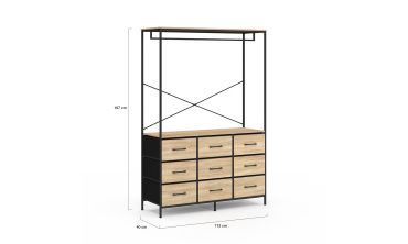 Dressing Iris penderie et 9 tiroirs bois et noir