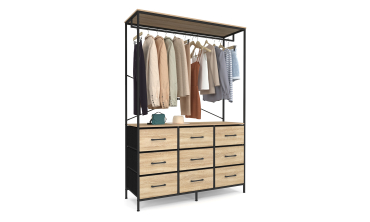 Dressing Iris penderie et 9 tiroirs bois et noir