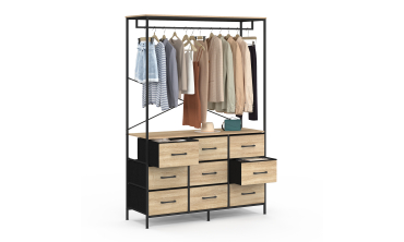 Dressing Iris penderie et 9 tiroirs bois et noir