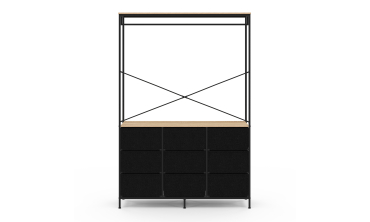 Dressing Iris penderie et 9 tiroirs bois et noir