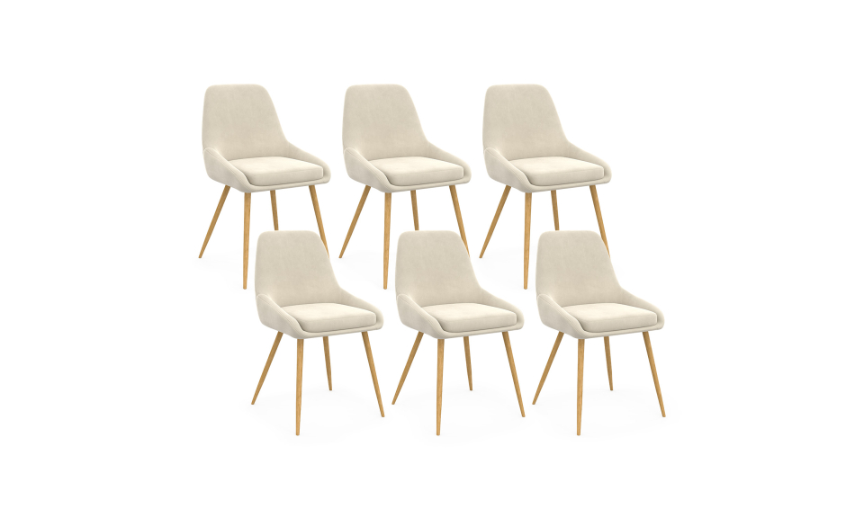 Chaises Olivia en velours crème et pieds bois - lot de 6