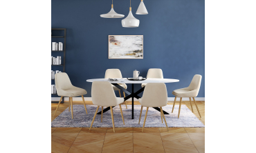 Chaises Olivia en velours crème et pieds bois - lot de 6