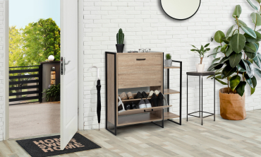 Meuble à chaussures industriel Alan 2 portes + étagère - 12 paires