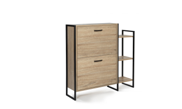 Meuble à chaussures industriel Alan 2 portes + étagère - 12 paires