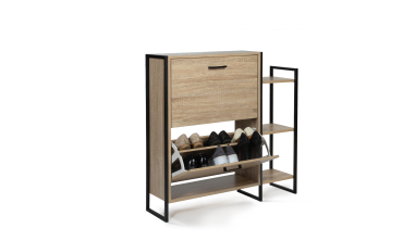 Meuble à chaussures industriel Alan 2 portes + étagère - 12 paires