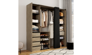 Dressing Justine extensible 120-180cm effet bois 5 tiroirs double colonne