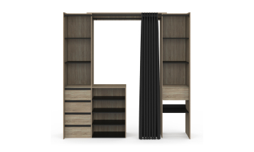 Dressing Justine extensible 120-180cm effet bois 5 tiroirs double colonne