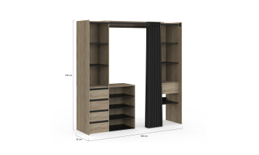 Dressing Justine extensible 120-180cm effet bois 5 tiroirs double colonne