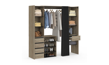 Dressing Justine extensible 120-180cm effet bois 5 tiroirs double colonne