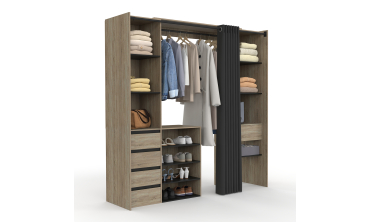 Dressing Justine extensible 120-180cm effet bois 5 tiroirs double colonne