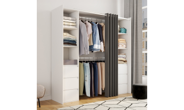 Dressing Justine extensible 120-180cm blanc 6 tiroirs double colonne