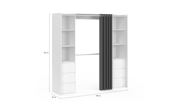 Dressing Justine extensible 120-180cm blanc 6 tiroirs double colonne