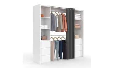 Dressing Justine extensible 120-180cm blanc 6 tiroirs double colonne