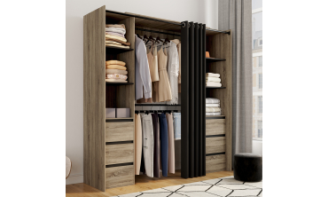 Dressing Justine extensible 120-180cm effet bois 6 tiroirs double colonne